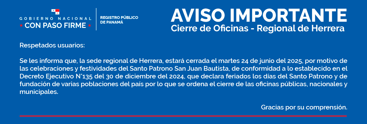 Aviso Importante - Cierre de oficinas en la regional de Herrera