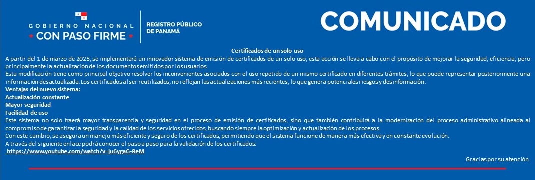 COMUNICADO. Certificados de un solo uso