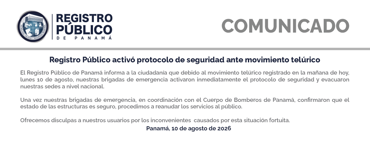 Aviso Importante – Registro Público activó protocolo de seguridad ante movimiento telúrico