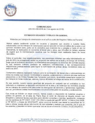 Comunicado Trabajos de Remodelacion 2